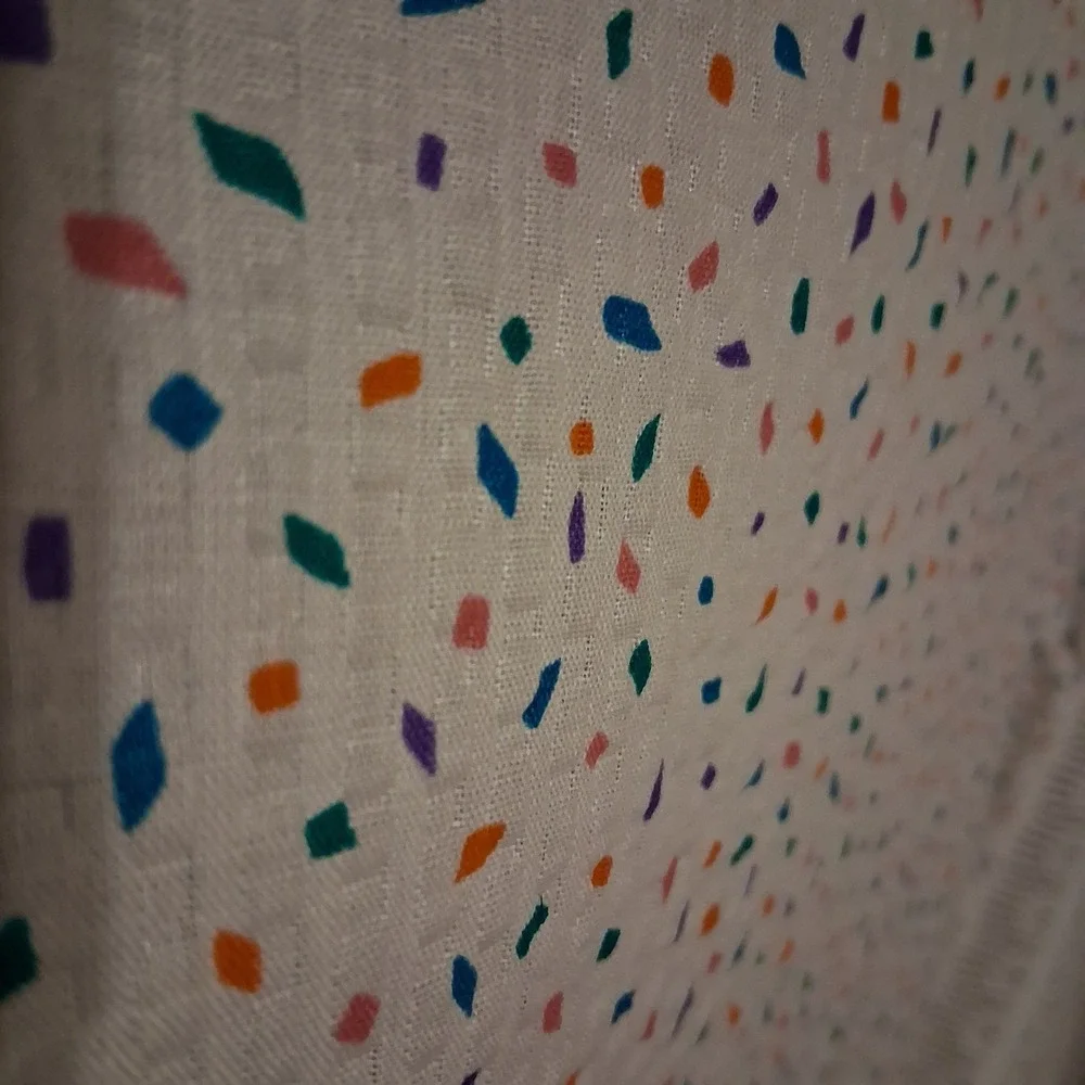 Vintage 90s Crepe Fabric Tablecloth Bright Color Speckled‎ Lace Lg Easter Spring